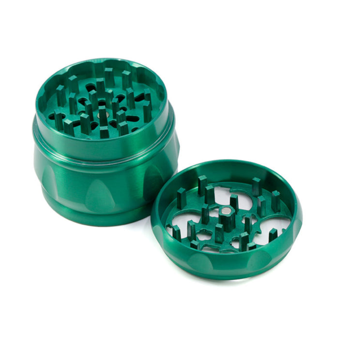 63MM Zinc Alloy Chamfered Side Concave Drum Type Translucent Flower Type Cover  Grinder-Green