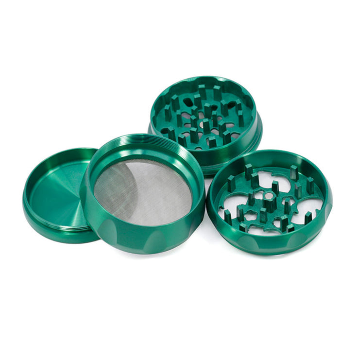63MM Zinc Alloy Chamfered Side Concave Drum Type Translucent Flower Type Cover  Grinder-Green