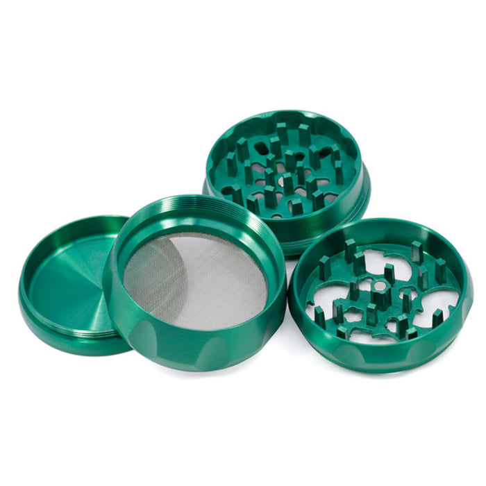63MM Zinc Alloy Chamfered Side Concave Drum Type Translucent Flower Type Cover  Grinder-Green