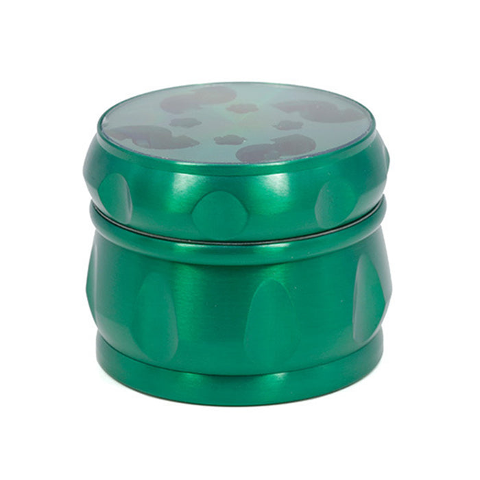 63MM Zinc Alloy Chamfered Side Concave Drum Type Translucent Flower Type Cover  Grinder-Green