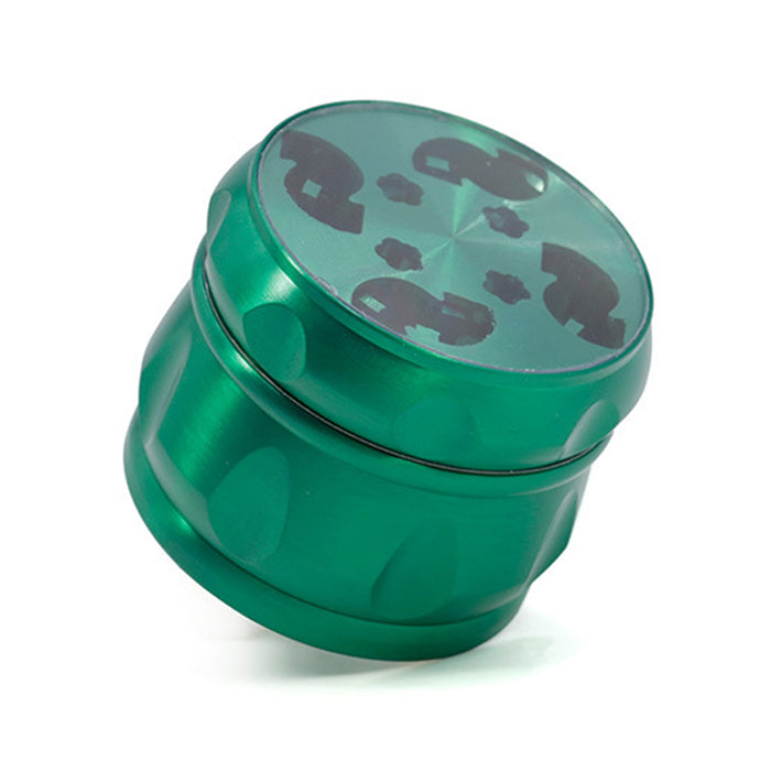 63MM Zinc Alloy Chamfered Side Concave Drum Type Translucent Flower Type Cover  Grinder-Green