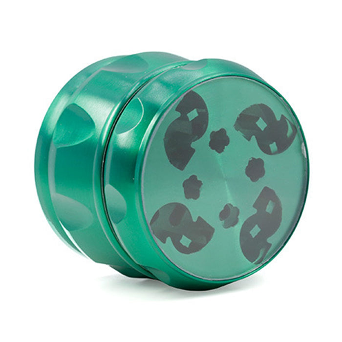 63MM Zinc Alloy Chamfered Side Concave Drum Type Translucent Flower Type Cover  Grinder-Green
