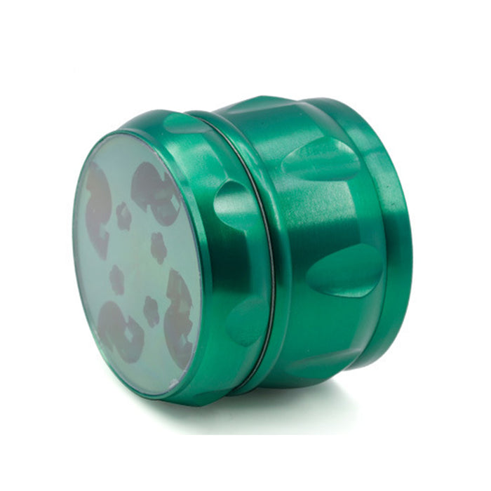 63MM Zinc Alloy Chamfered Side Concave Drum Type Translucent Flower Type Cover  Grinder-Green