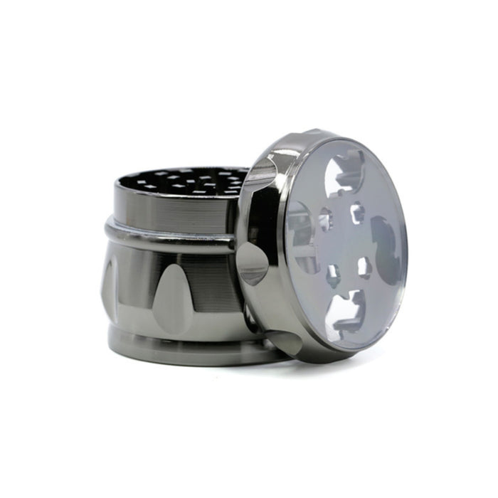 63MM Zinc Alloy Chamfered Side Concave Drum Type Translucent Flower Type Cover  Grinder-Gun-Black