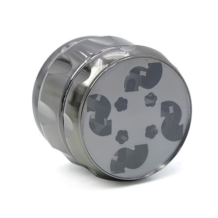 63MM Zinc Alloy Chamfered Side Concave Drum Type Translucent Flower Type Cover  Grinder-Gun-Black