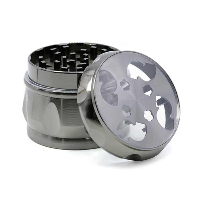 63MM Zinc Alloy Chamfered Side Concave Drum Type Translucent Flower Type Cover  Grinder-Gun-Black