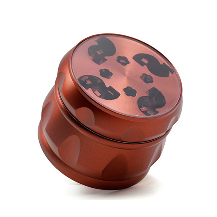 63MM Zinc Alloy Chamfered Side Concave Drum Type Translucent Flower Type Cover Weed Grinder-Red