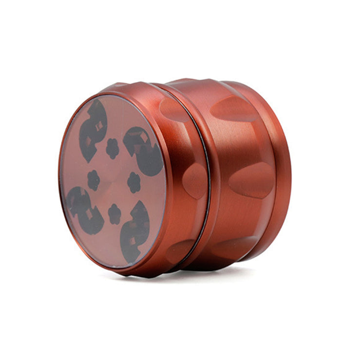 63MM Zinc Alloy Chamfered Side Concave Drum Type Translucent Flower Type Cover Weed Grinder-Red