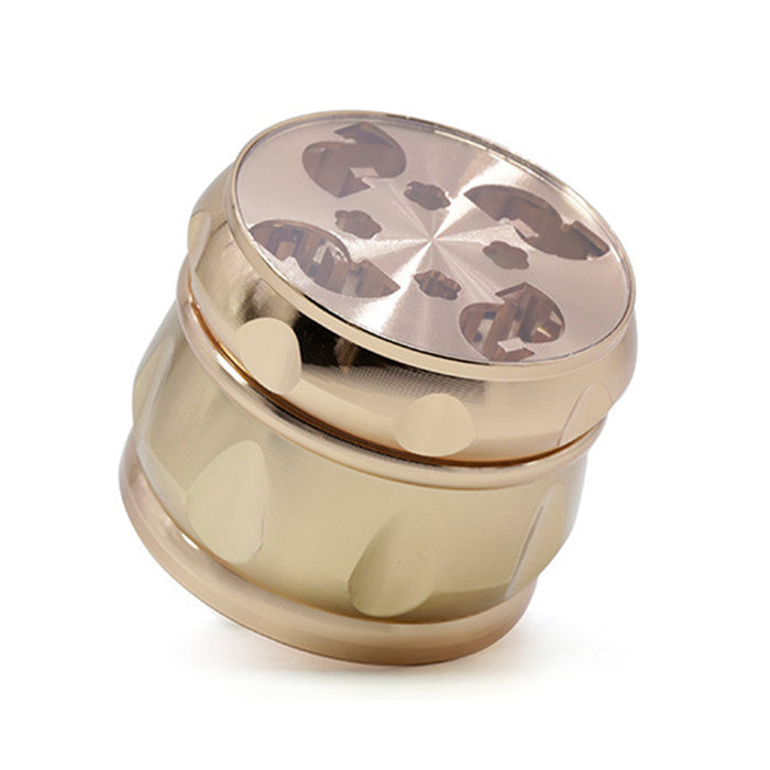 63MM Zinc Alloy Chamfered Side Concave Drum Type Translucent Flower Type Cover Weed Grinder-Rose-Gold