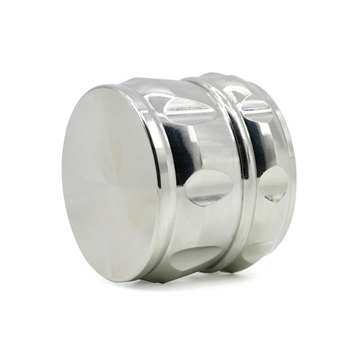 63MM Zinc Alloy Chamfered Side Concave Drum Type Translucent Flower Type Cover Grinder-Silver