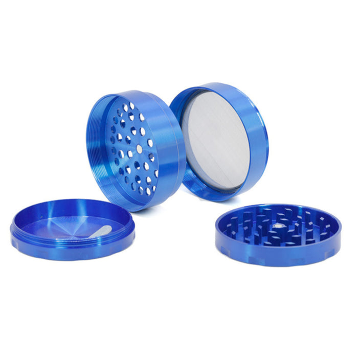 63MM Zinc Alloy Four-Layer Chamfered Weed Grinder-Blue