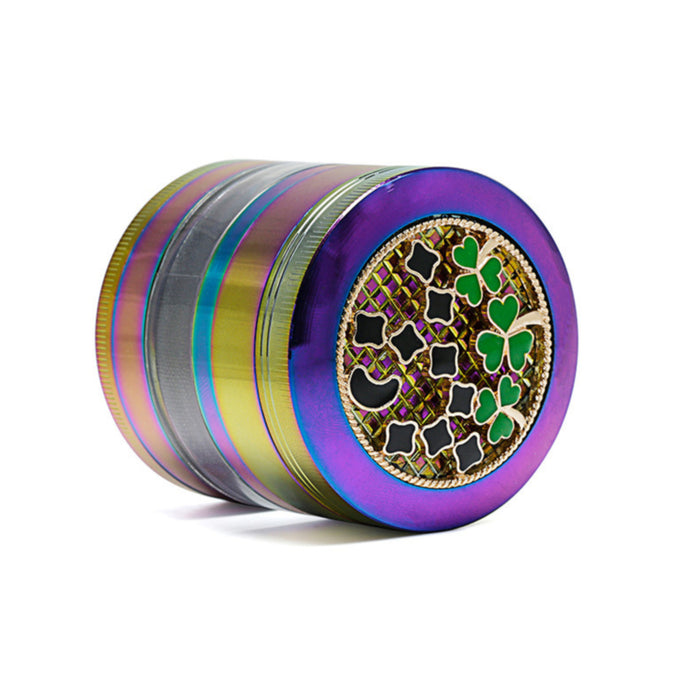 63MM Zinc Alloy Four-Layer Colorful Side Window Convex Cover Clover Moon Weed Grinder
