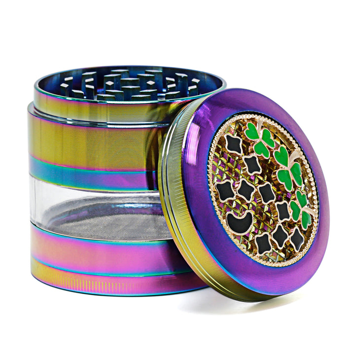 63MM Zinc Alloy Four-Layer Colorful Side Window Convex Cover Clover Moon Weed Grinder