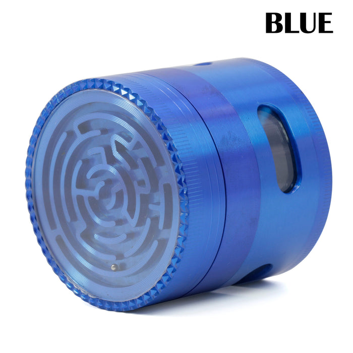 63MM Zinc Alloy Four-Layer Labyrinth Side Window Herb Grinder-Blue