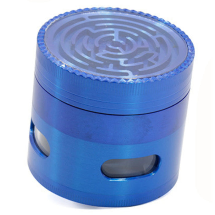 63MM Zinc Alloy Four-Layer Labyrinth Side Window Herb Grinder-Blue