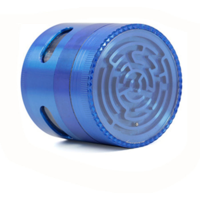 63MM Zinc Alloy Four-Layer Labyrinth Side Window Herb Grinder-Blue