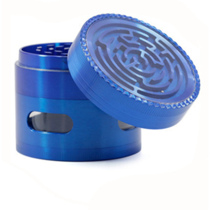 63MM Zinc Alloy Four-Layer Labyrinth Side Window Herb Grinder-Blue