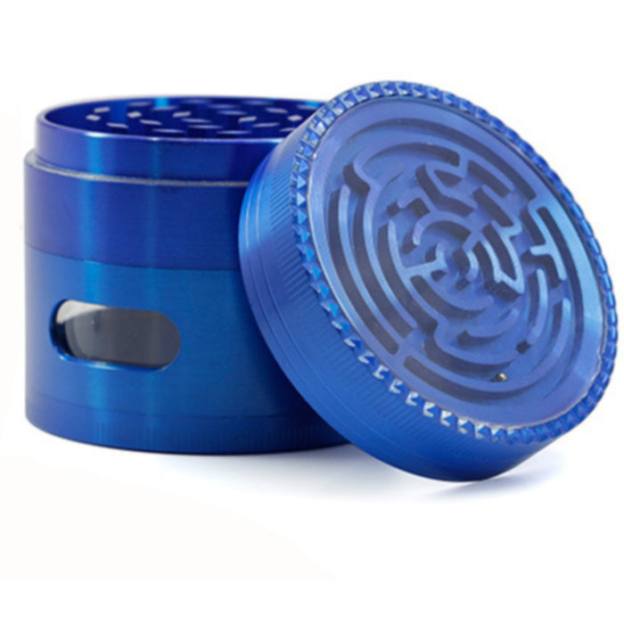 63MM Zinc Alloy Four-Layer Labyrinth Side Window Herb Grinder-Blue