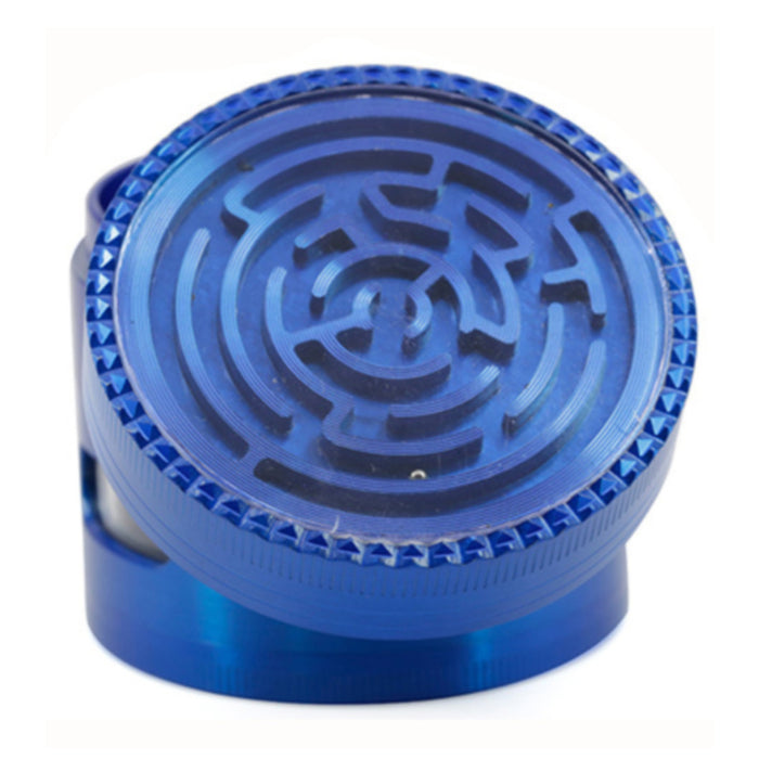 63MM Zinc Alloy Four-Layer Labyrinth Side Window Herb Grinder-Blue