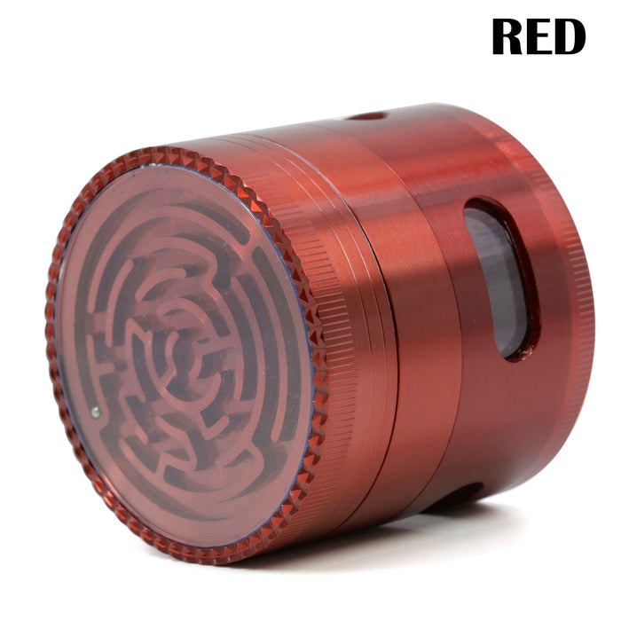 63MM Zinc Alloy Four-Layer Labyrinth Side Window Herb Grinder-Red