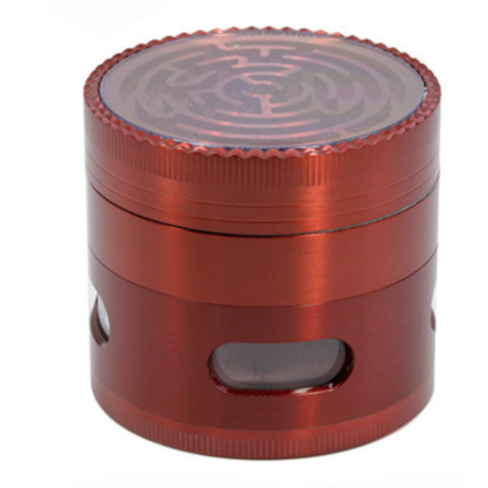 63MM Zinc Alloy Four-Layer Labyrinth Side Window Herb Grinder-Red