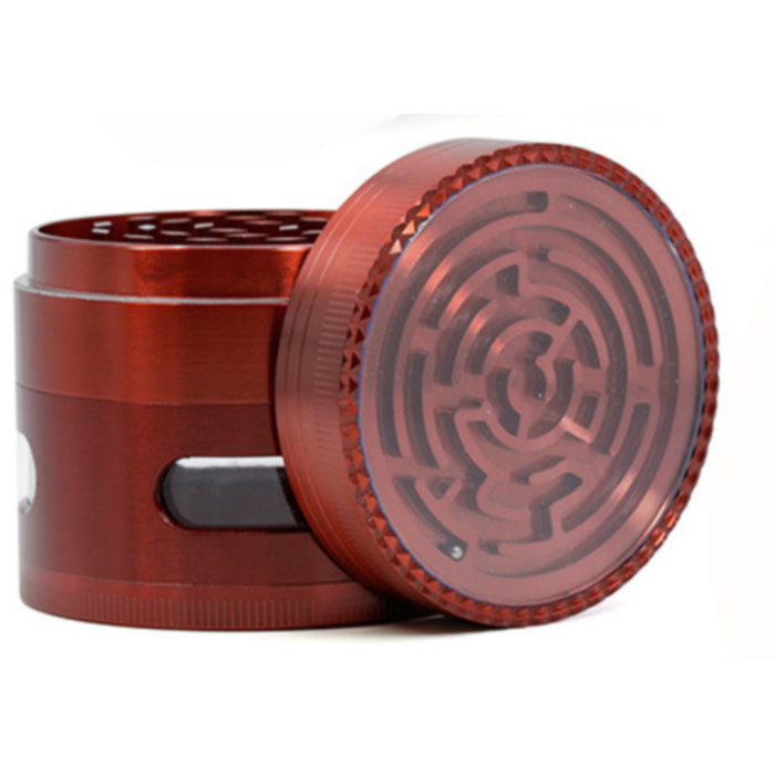 63MM Zinc Alloy Four-Layer Labyrinth Side Window Herb Grinder-Red