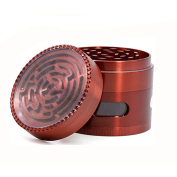 63MM Zinc Alloy Four-Layer Labyrinth Side Window Herb Grinder-Red
