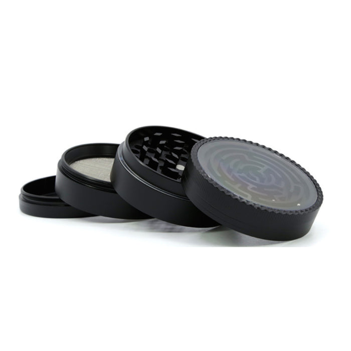63MM Zinc Alloy Four-Layer Labyrinth Smoke Grinder-Black