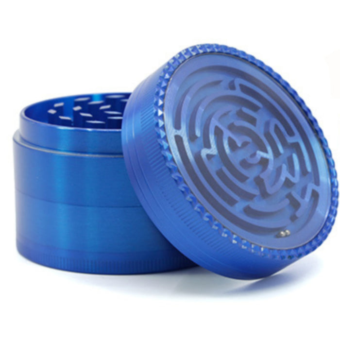 63MM Zinc Alloy Four-Layer Labyrinth Smoke Grinder-Blue
