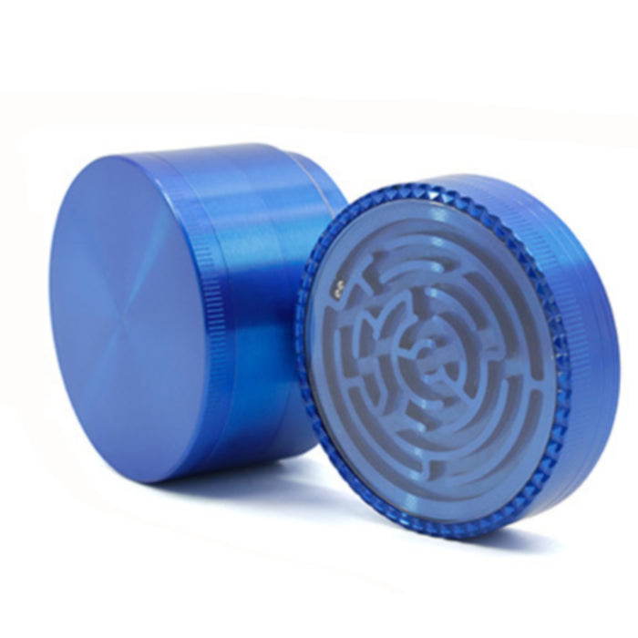 63MM Zinc Alloy Four-Layer Labyrinth Smoke Grinder-Blue