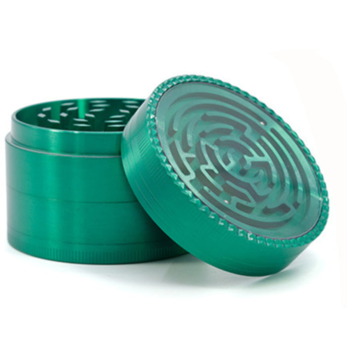 63MM Zinc Alloy Four-Layer Labyrinth Smoke Grinder-Green