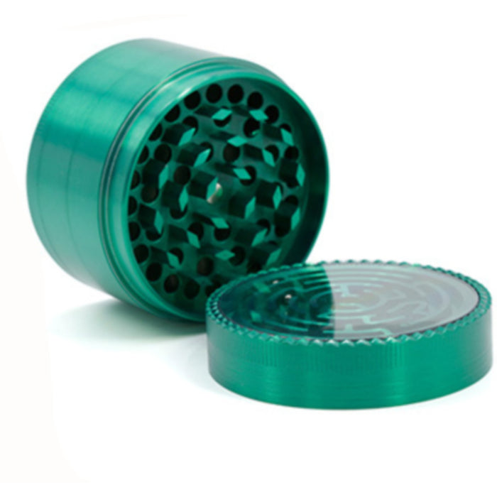 63MM Zinc Alloy Four-Layer Labyrinth Smoke Grinder-Green