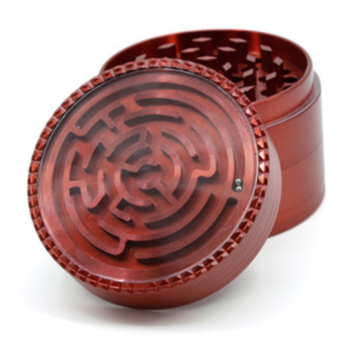 63MM Zinc Alloy Four-Layer Labyrinth Smoke Grinder-Red