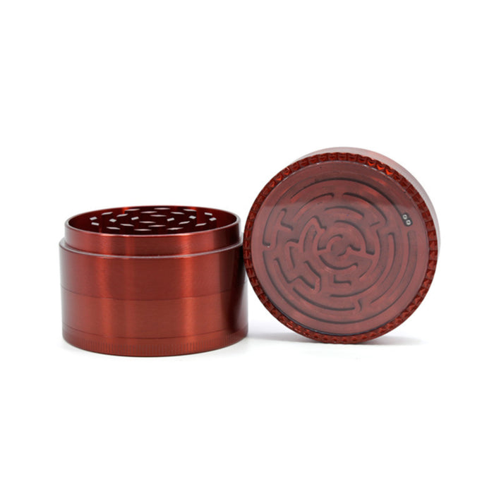 63MM Zinc Alloy Four-Layer Labyrinth Smoke Grinder-Red
