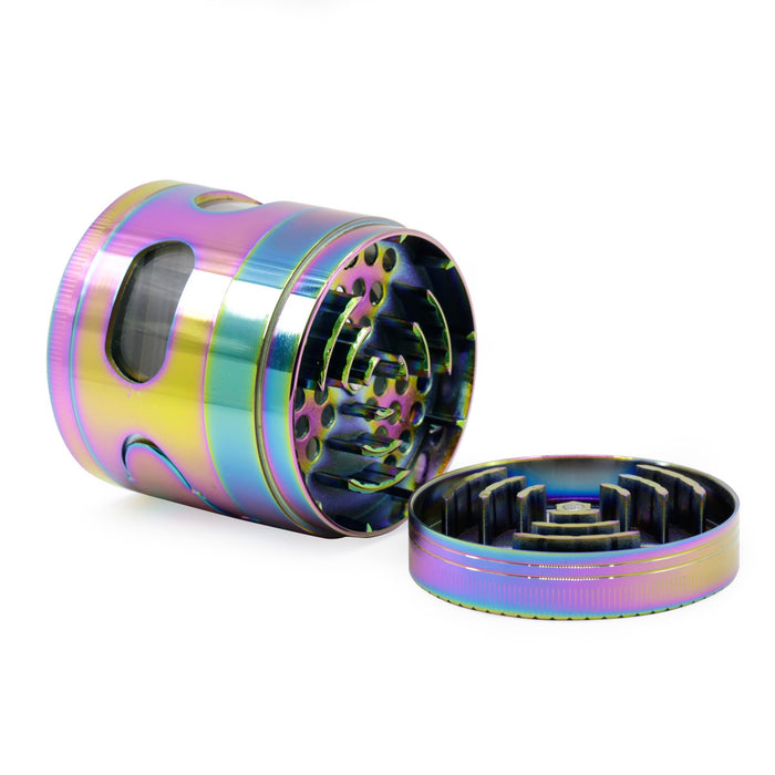 63MM Zinc Alloy Ice Blue Signal Tooth Belt Drawer Window 3 Leaves Colorful Weed Grinder