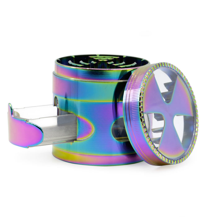 63MM Zinc Alloy Ice Blue Signal Tooth Belt Drawer Window 3 Leaves Colorful Weed Grinder