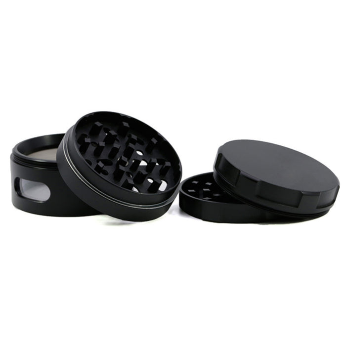 63MM Zinc Alloy New Special Strip Chamfered Side Window Herb Grinder-Black