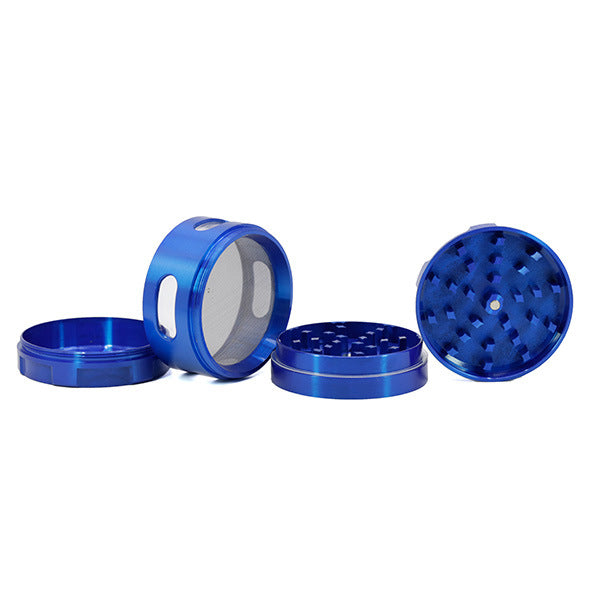 63MM Zinc Alloy New Special Strip Chamfered Side Window Herb Grinder-Blue