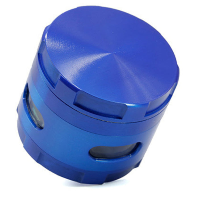 63MM Zinc Alloy New Special Strip Chamfered Side Window Herb Grinder-Blue