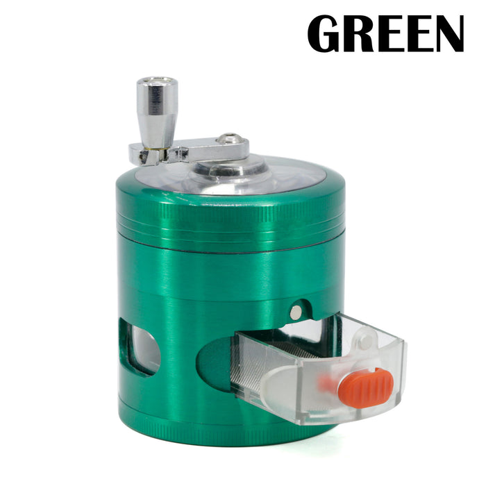 63MM Zinc Alloy With Drawer Hand-Crank Color Transparent Window Rocker Herb Grinder-Green