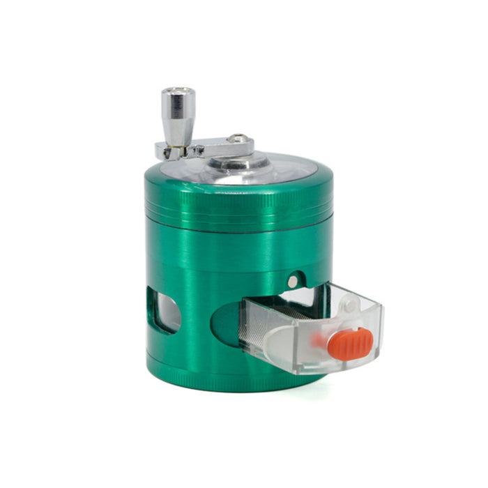 63MM Zinc Alloy With Drawer Hand-Crank Color Transparent Window Rocker Herb Grinder-Green