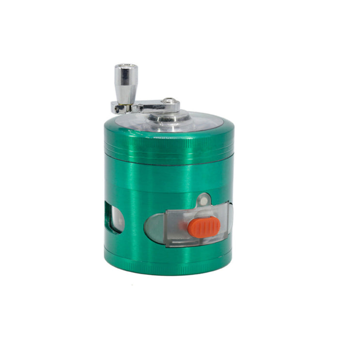 63MM Zinc Alloy With Drawer Hand-Crank Color Transparent Window Rocker Herb Grinder-Green