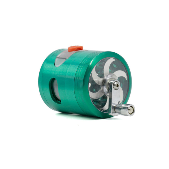 63MM Zinc Alloy With Drawer Hand-Crank Color Transparent Window Rocker Herb Grinder-Green