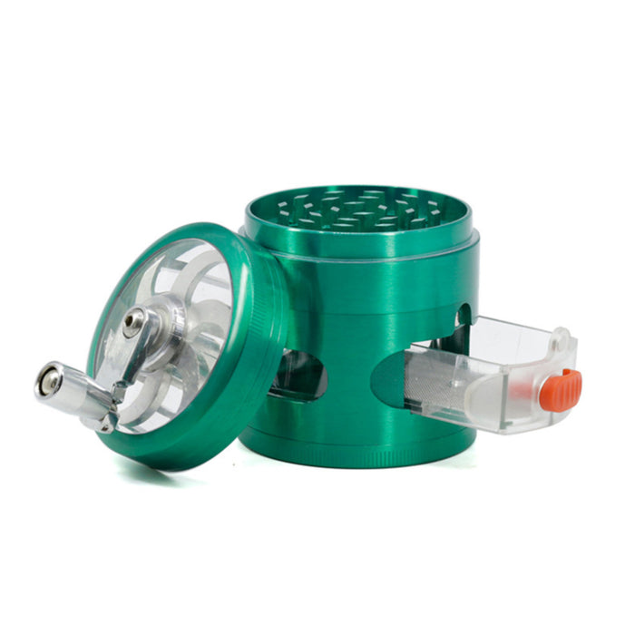 63MM Zinc Alloy With Drawer Hand-Crank Color Transparent Window Rocker Herb Grinder-Green