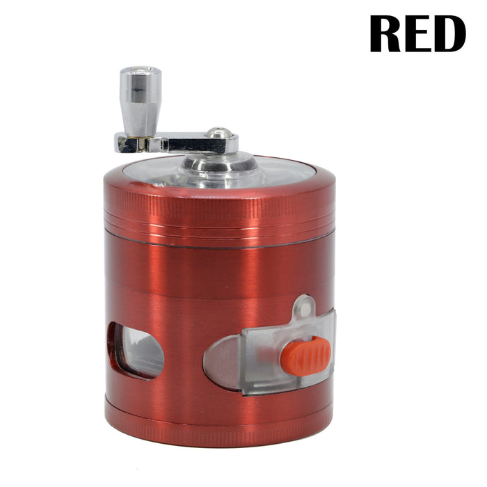 63MM Zinc Alloy With Drawer Hand-Crank Color Transparent Window Rocker Herb Grinder-Red