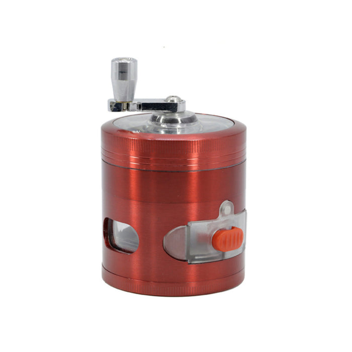 63MM Zinc Alloy With Drawer Hand-Crank Color Transparent Window Rocker Herb Grinder-Red