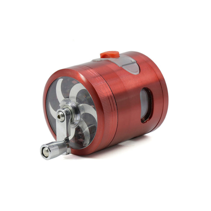 63MM Zinc Alloy With Drawer Hand-Crank Color Transparent Window Rocker Herb Grinder-Red