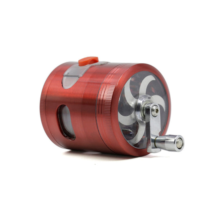 63MM Zinc Alloy With Drawer Hand-Crank Color Transparent Window Rocker Herb Grinder-Red