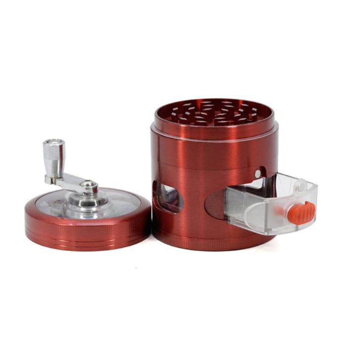 63MM Zinc Alloy With Drawer Hand-Crank Color Transparent Window Rocker Herb Grinder-Red