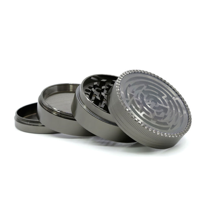 63MM Zinc Alloy Four-Layer Labyrinth Smoke Grinder-Gun black